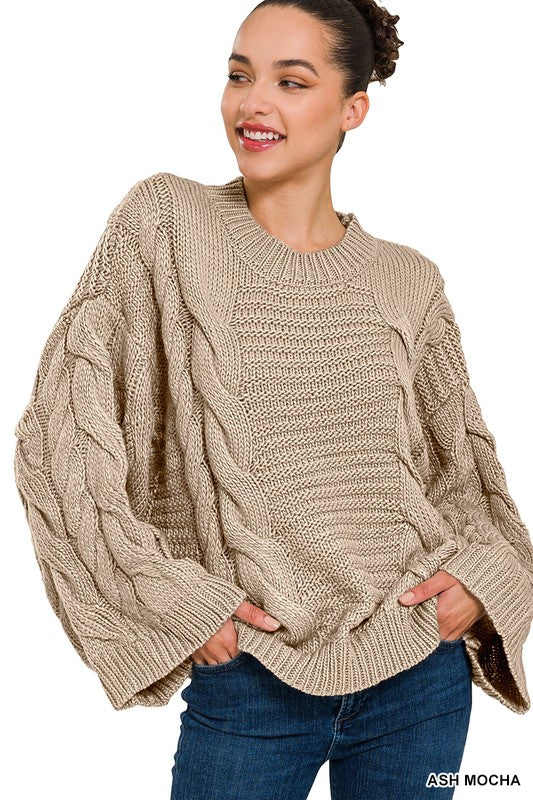 OVERSIZED BELL SLEEVE CABLE KNIT SWEATER – Voluptuous Fashion by Star