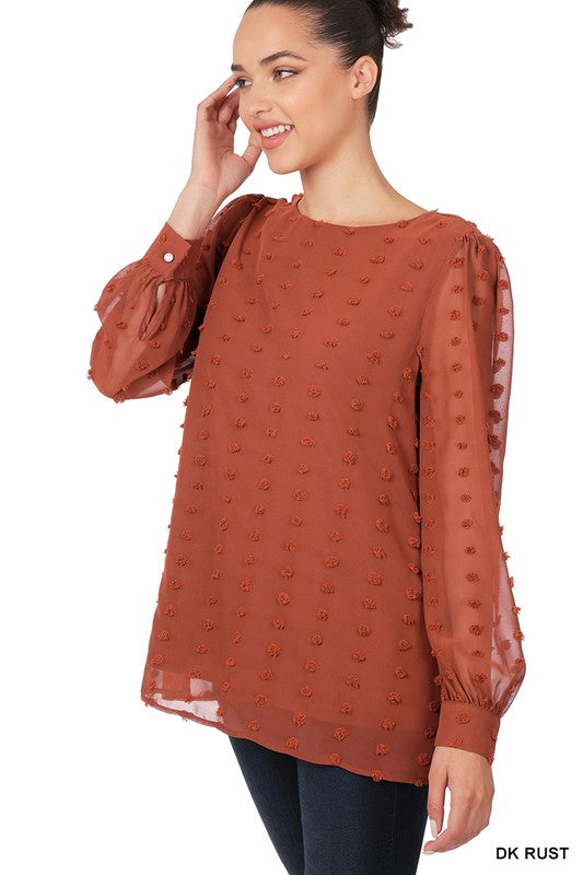 SWISS DOT ROUND NECK BLOUSE