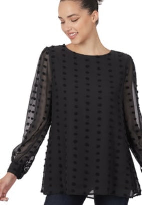 Swiss Dot Round Neck Top(sleeves)