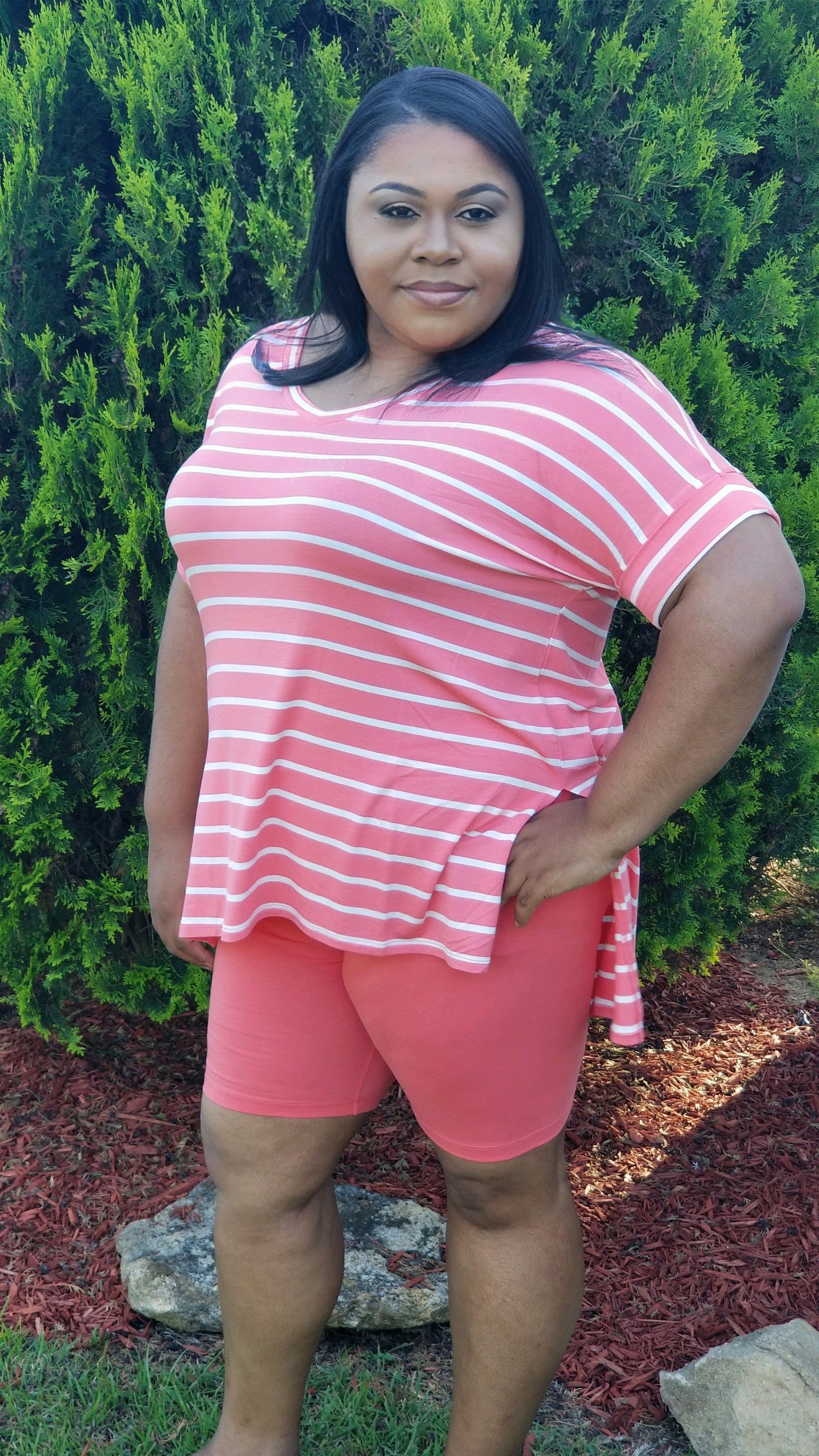 Voluptuous Stripe Biker Set